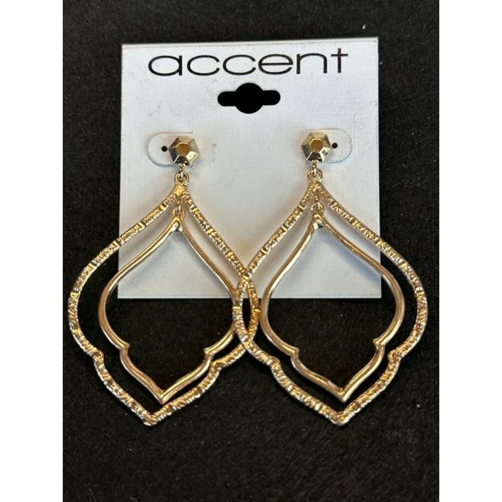 Accent Gold Moroccan Double Hoop Dangle Earrings Boho NWT New Jewelry Gift